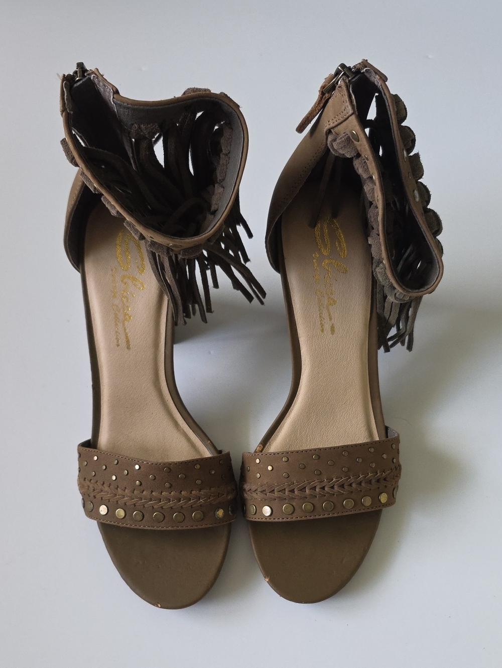 Sbicca | Palooza Brown Fringe Studded Ankle-Strap Heels